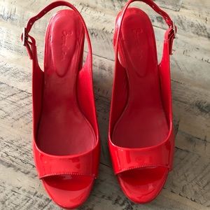 Like New Boden Red Patten Leather Sling Back Wedge